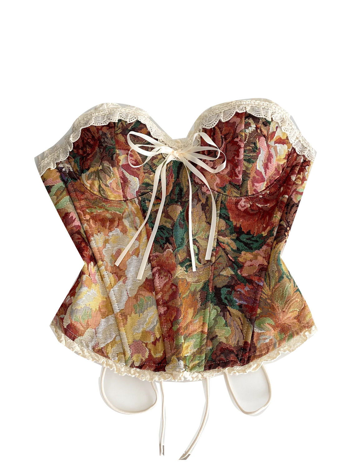 French romantic atmosphere, oil painting style strapless vest for women in summer, lace lace, fishbone waist strap, exquisite top French romantic atmosphere, oil painting style strapless vest for women in summer, lace lace, fishbone waist strap, exquisite top