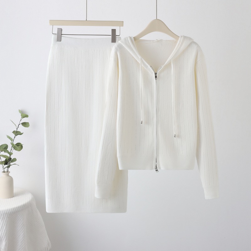 Leisure 2024 Heavy Industry Full piece Hot Diamond Set, socialite's new hooded autumn and winter cardigan set, two-piece skirt set for women Leisure 2024 Heavy Industry Full piece Hot Diamond Set, socialite's new hooded autumn and winter cardigan set, two-piece skirt set for women