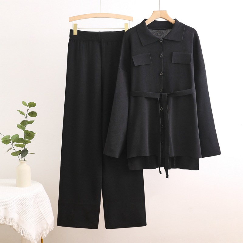 Cross border European and American fashion western-style knitted suit women's 2024 autumn and winter new style pullover sweater wide leg pants suit trend Cross border European and American fashion western-style knitted suit women's 2024 autumn and winter new style pullover sweater wide leg pants suit trend