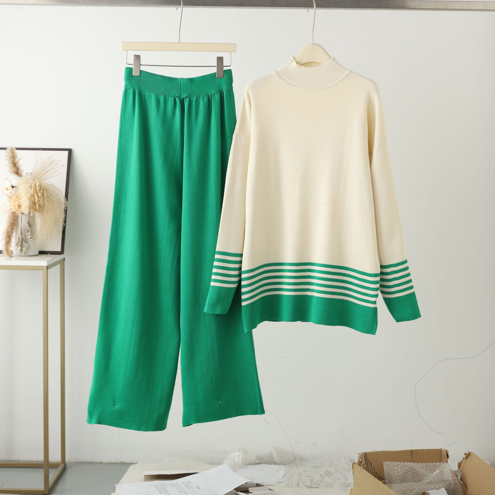 2023 Early Autumn New Casual Fashion Set Fashionable Aging Knitted Top Wide Leg Pants Two Piece Set for Women 2023 Early Autumn New Casual Fashion Set Fashionable Aging Knitted Top Wide Leg Pants Two Piece Set for Women