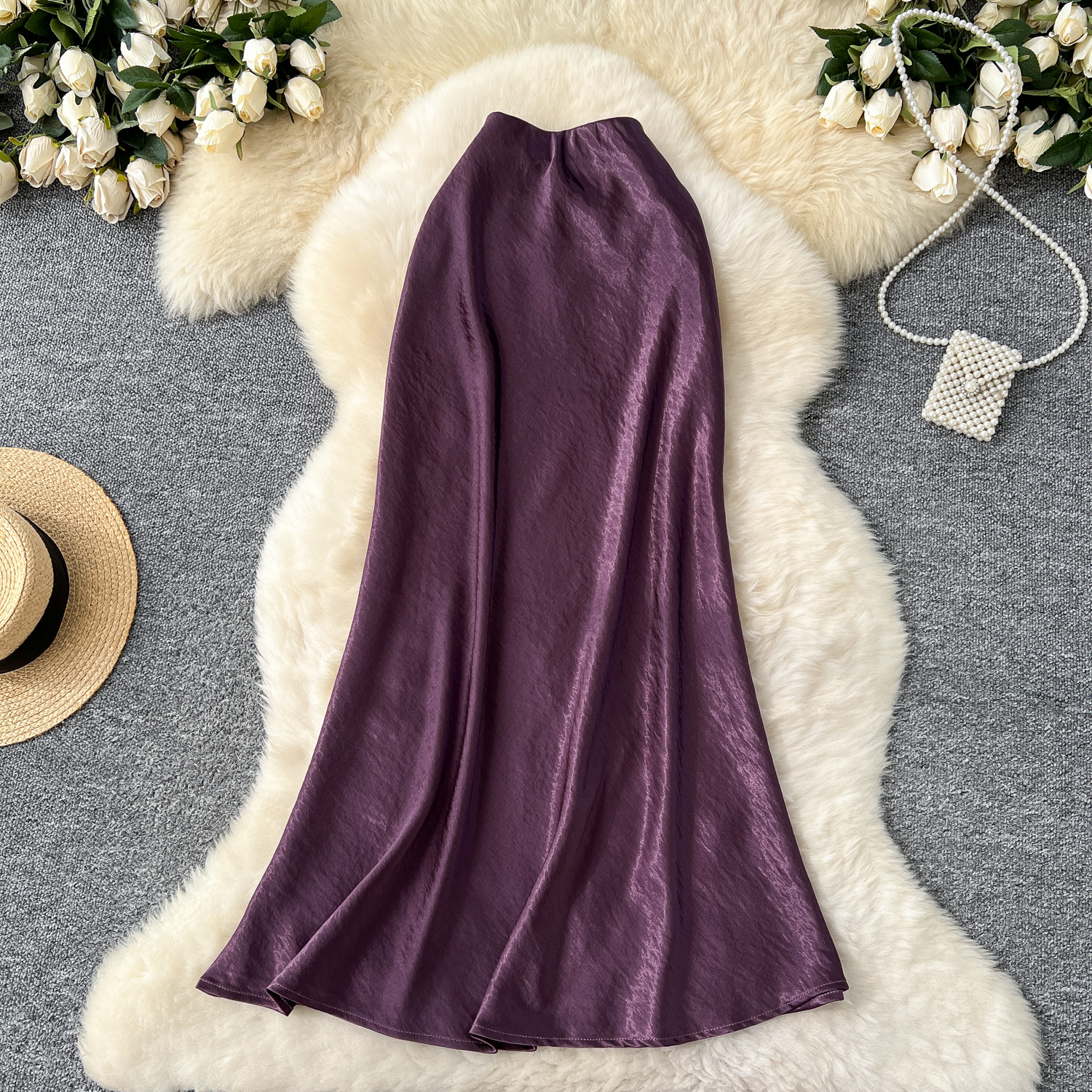 High end satin midi skirt for women 2025 new style, light luxury, high waist, slimming A-line package, hip sagging sensation, fish tail mid length skirt High end satin midi skirt for women 2025 new style, light luxury, high waist, slimming A-line package, hip sagging sensation, fish tail mid length skirt