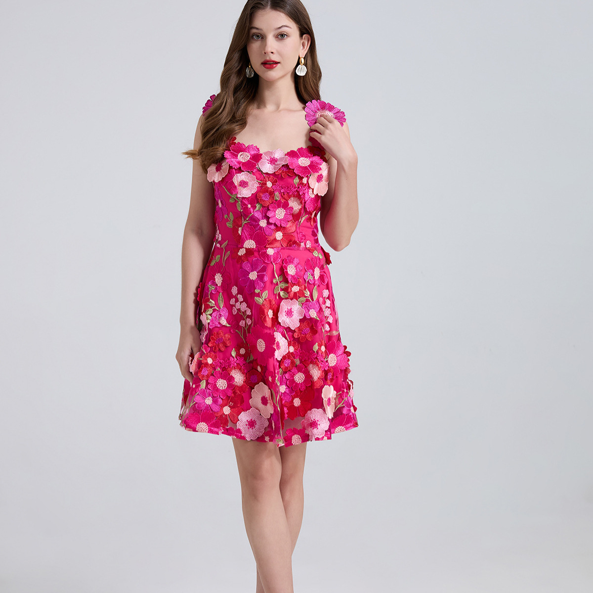 European and American niche high-end heavy industry embroidery flower waist cinching slimming camisole dress for socialites elegant dress for women