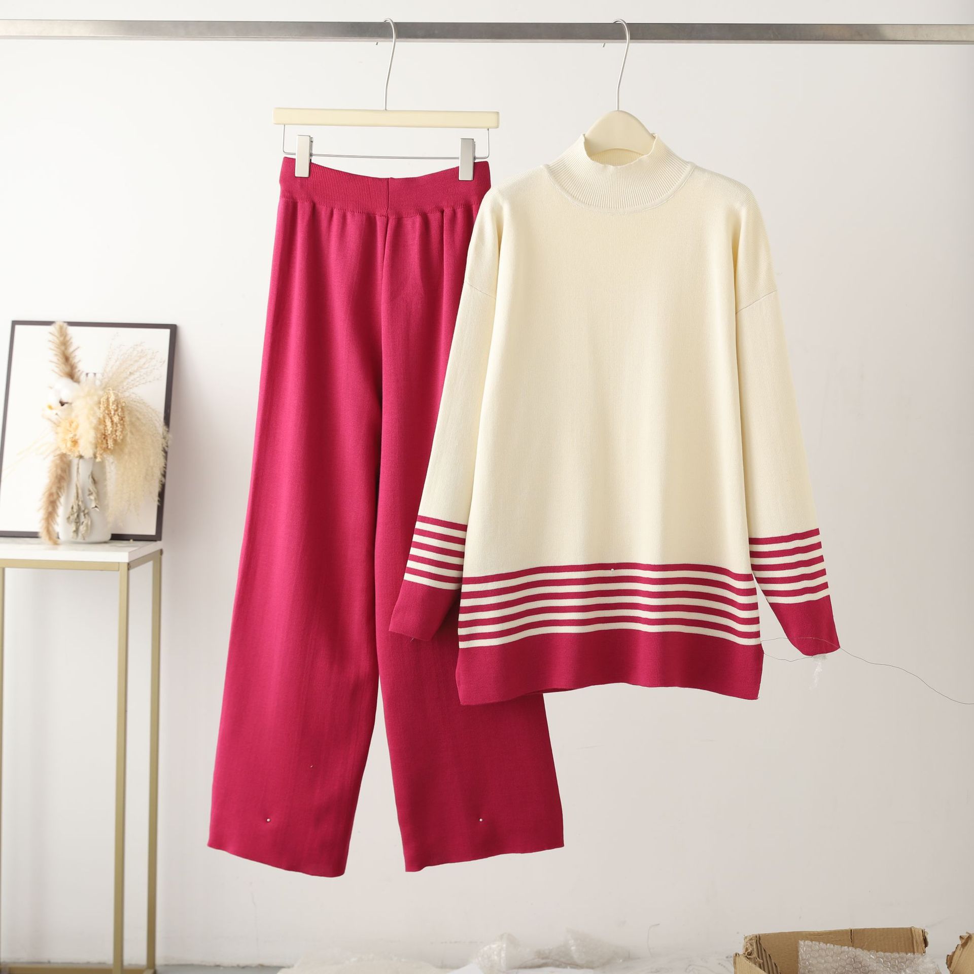 2023 Early Autumn New Casual Fashion Set Fashionable Aging Knitted Top Wide Leg Pants Two Piece Set for Women 2023 Early Autumn New Casual Fashion Set Fashionable Aging Knitted Top Wide Leg Pants Two Piece Set for Women