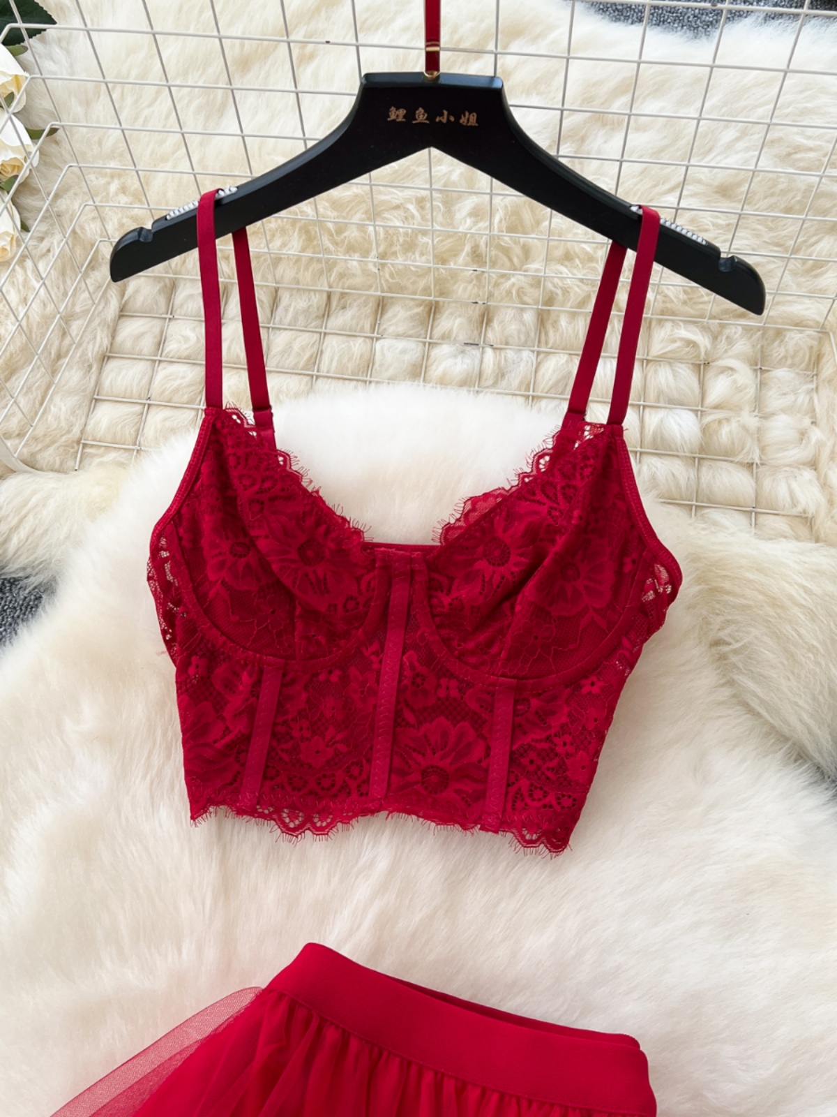 Atmosphere fairy suit dress 2024 new sexy lace camisole top high waist irregular mesh skirt Atmosphere fairy suit dress 2024 new sexy lace camisole top high waist irregular mesh skirt