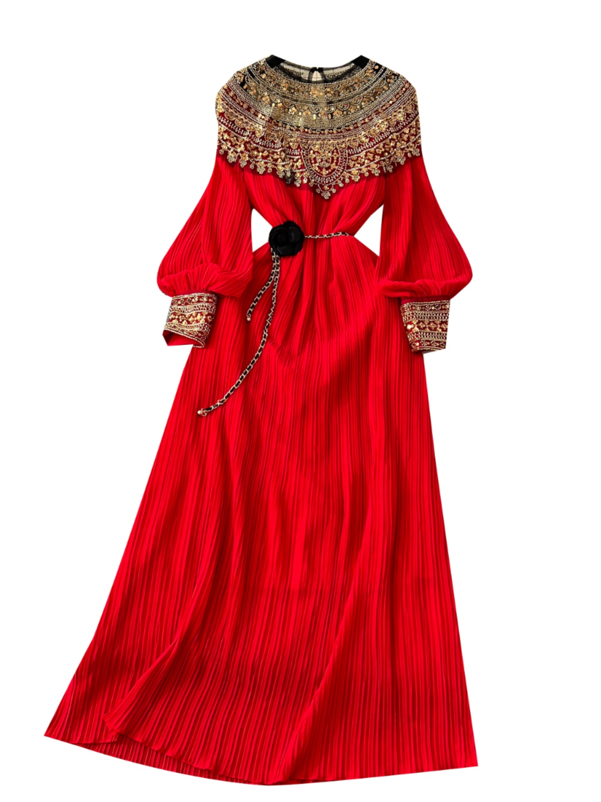 High end women's temperament dress 2024 winter heavy industry nail bead sequin loose waist long pleated dress dress High end women's temperament dress 2024 winter heavy industry nail bead sequin loose waist long pleated dress dress