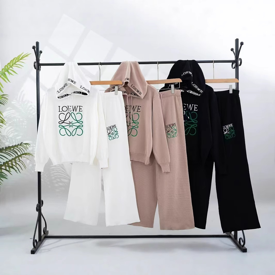 Cross border new fashionable letter hooded knitted pullover top, wide leg pants two-piece set, embroidered letter versatile trend