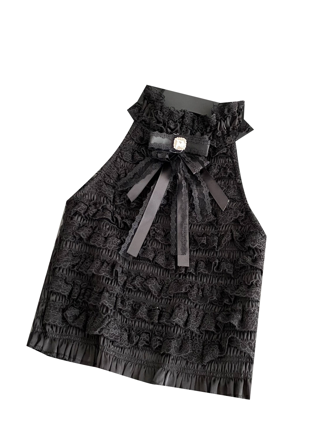 French style small fragrance socialite diamond studded bow hanging neck sleeveless top women's summer lace lace lace slim fit vest French style small fragrance socialite diamond studded bow hanging neck sleeveless top women's summer lace lace lace slim fit vest
