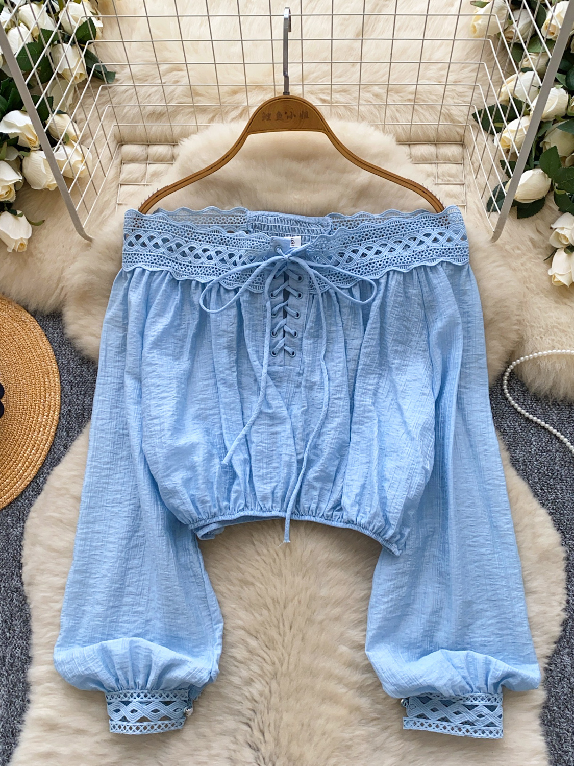 Design Heart Machine One Shoulder Long Sleeve Shirt for Women Autumn Heart Machine Lace Collar Lace Splicing Waist Short Top Trendy Design Heart Machine One Shoulder Long Sleeve Shirt for Women Autumn Heart Machine Lace Collar Lace Splicing Waist Short Top Trendy