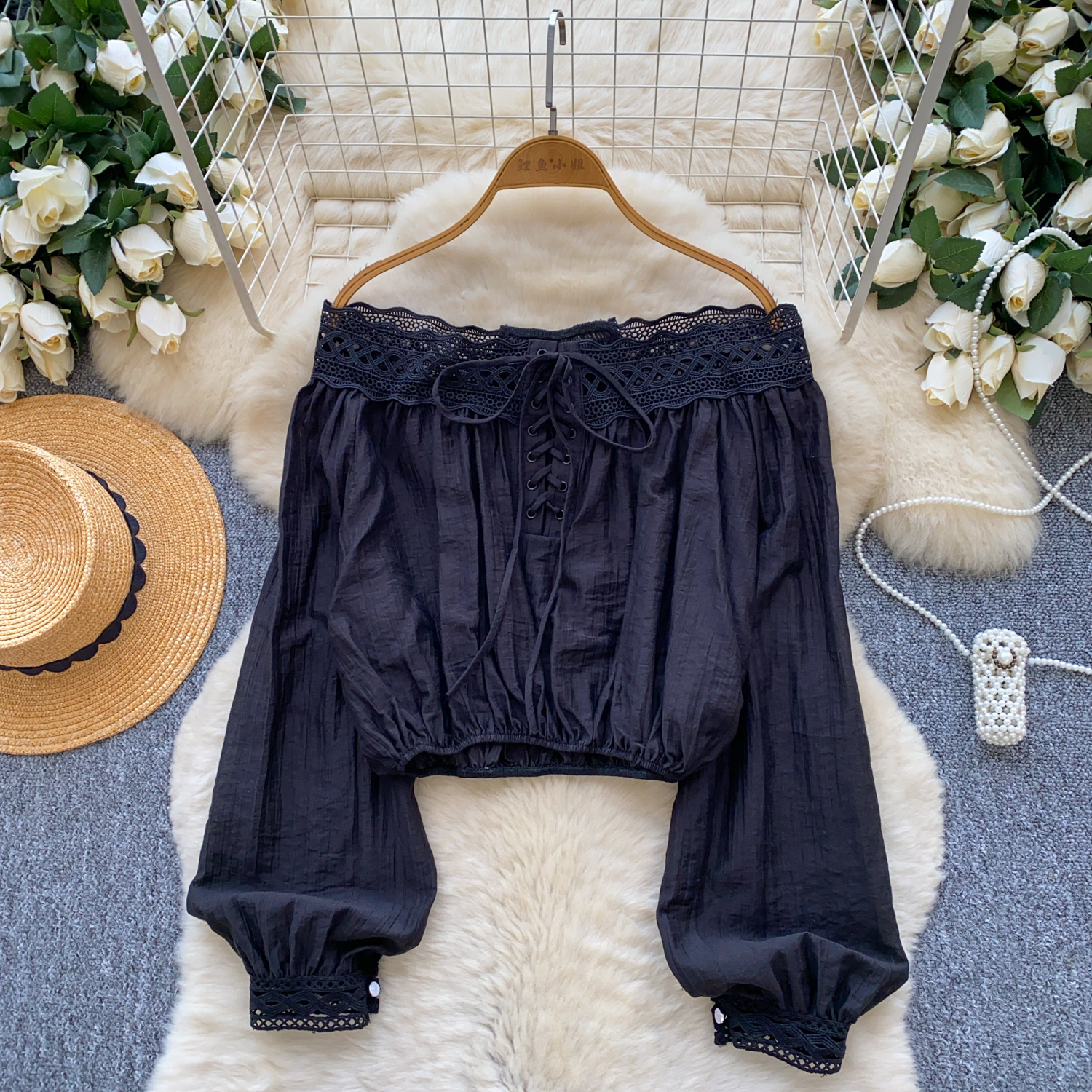 Design Heart Machine One Shoulder Long Sleeve Shirt for Women Autumn Heart Machine Lace Collar Lace Splicing Waist Short Top Trendy Design Heart Machine One Shoulder Long Sleeve Shirt for Women Autumn Heart Machine Lace Collar Lace Splicing Waist Short Top Trendy