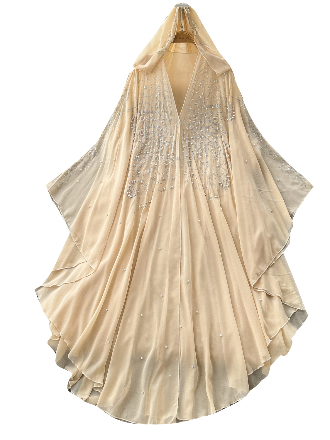 European and American fashion heavy industry nail bead hooded shawl jacket women's summer loose irregular thin cape mesh hood shirt European and American fashion heavy industry nail bead hooded shawl jacket women's summer loose irregular thin cape mesh hood shirt