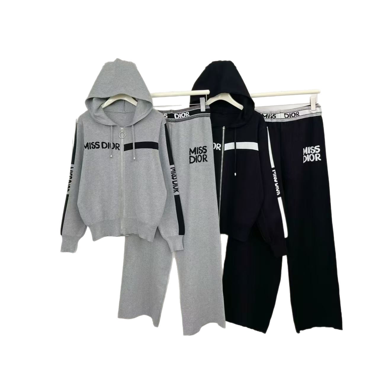 2025 New Hooded Letter Knitted Top Casual Fashion Splicing Sports Wide Leg Pants Two Piece Set for Women Cross border 2025 New Hooded Letter Knitted Top Casual Fashion Splicing Sports Wide Leg Pants Two Piece Set for Women Cross border