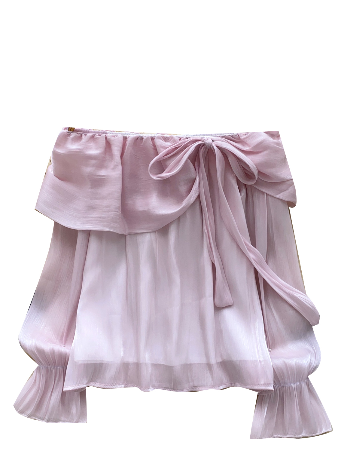 Gentle and elegant one shoulder lace up ruffle edge long sleeved shirt for women in autumn, versatile and stylish pearl mesh top Gentle and elegant one shoulder lace up ruffle edge long sleeved shirt for women in autumn, versatile and stylish pearl mesh top