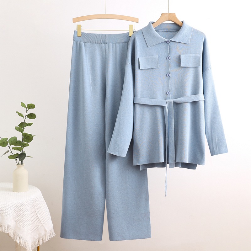 Cross border European and American fashion western-style knitted suit women's 2024 autumn and winter new style pullover sweater wide leg pants suit trend Cross border European and American fashion western-style knitted suit women's 2024 autumn and winter new style pullover sweater wide leg pants suit trend