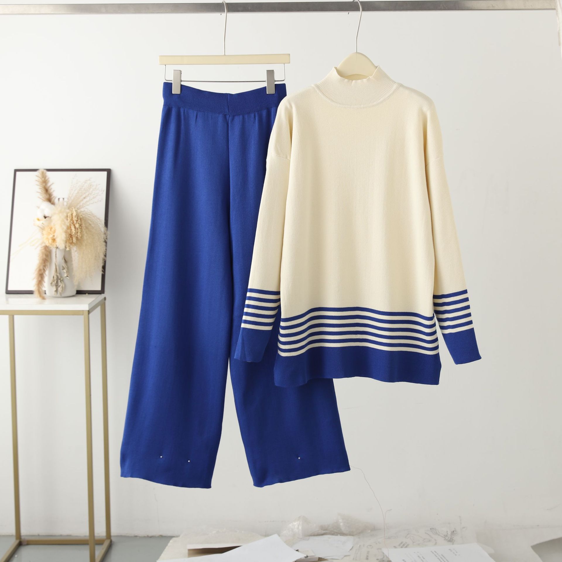 2023 Early Autumn New Casual Fashion Set Fashionable Aging Knitted Top Wide Leg Pants Two Piece Set for Women 2023 Early Autumn New Casual Fashion Set Fashionable Aging Knitted Top Wide Leg Pants Two Piece Set for Women