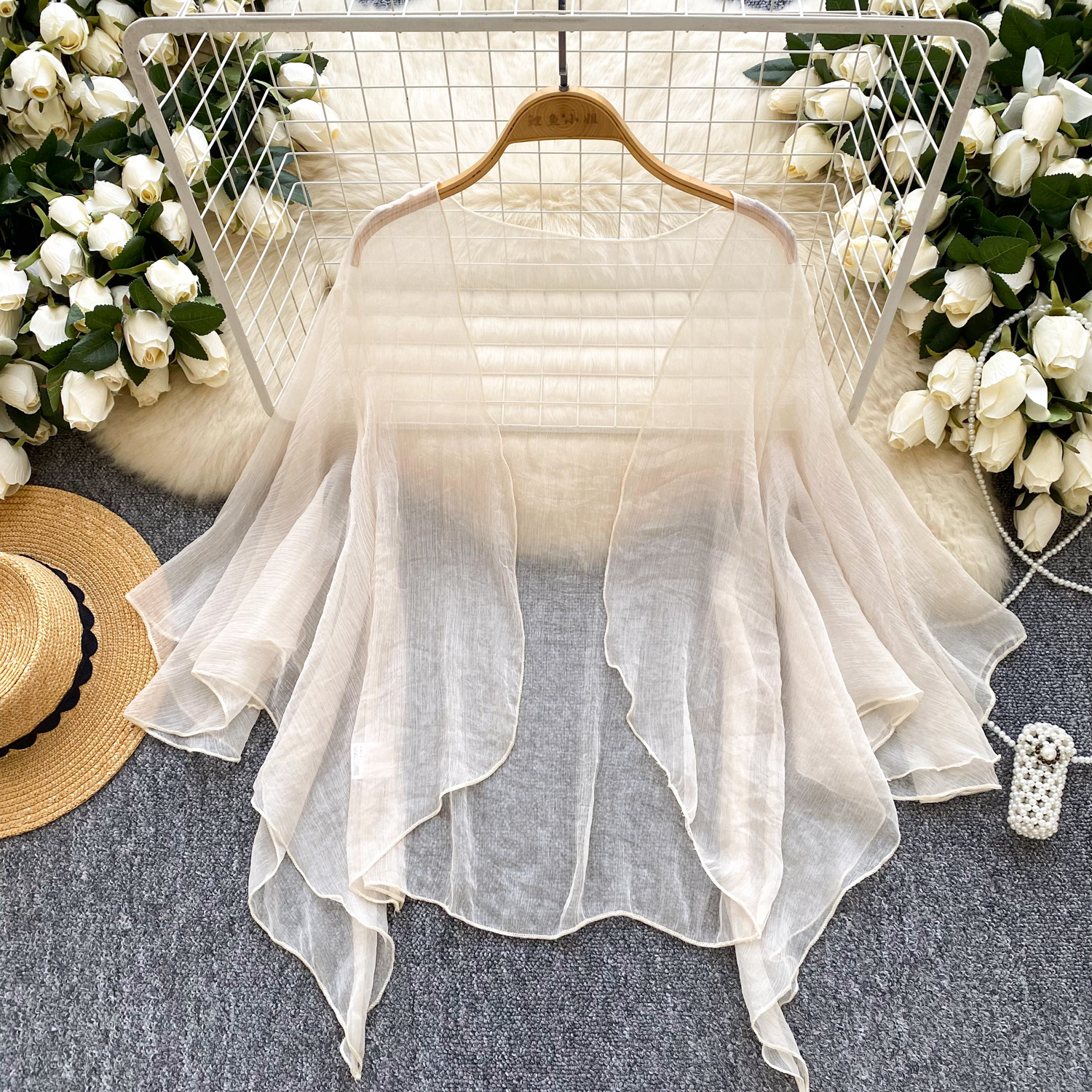 Extremely simple style solid color mesh cardigan for women in summer, loose and slimming, sweet shawl, sunscreen air conditioning shirt, top, jacket, trendy Extremely simple style solid color mesh cardigan for women in summer, loose and slimming, sweet shawl, sunscreen air conditioning shirt, top, jacket, trendy