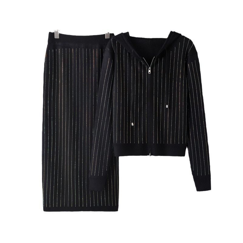 Leisure 2024 Heavy Industry Full piece Hot Diamond Set, socialite's new hooded autumn and winter cardigan set, two-piece skirt set for women Leisure 2024 Heavy Industry Full piece Hot Diamond Set, socialite's new hooded autumn and winter cardigan set, two-piece skirt set for women