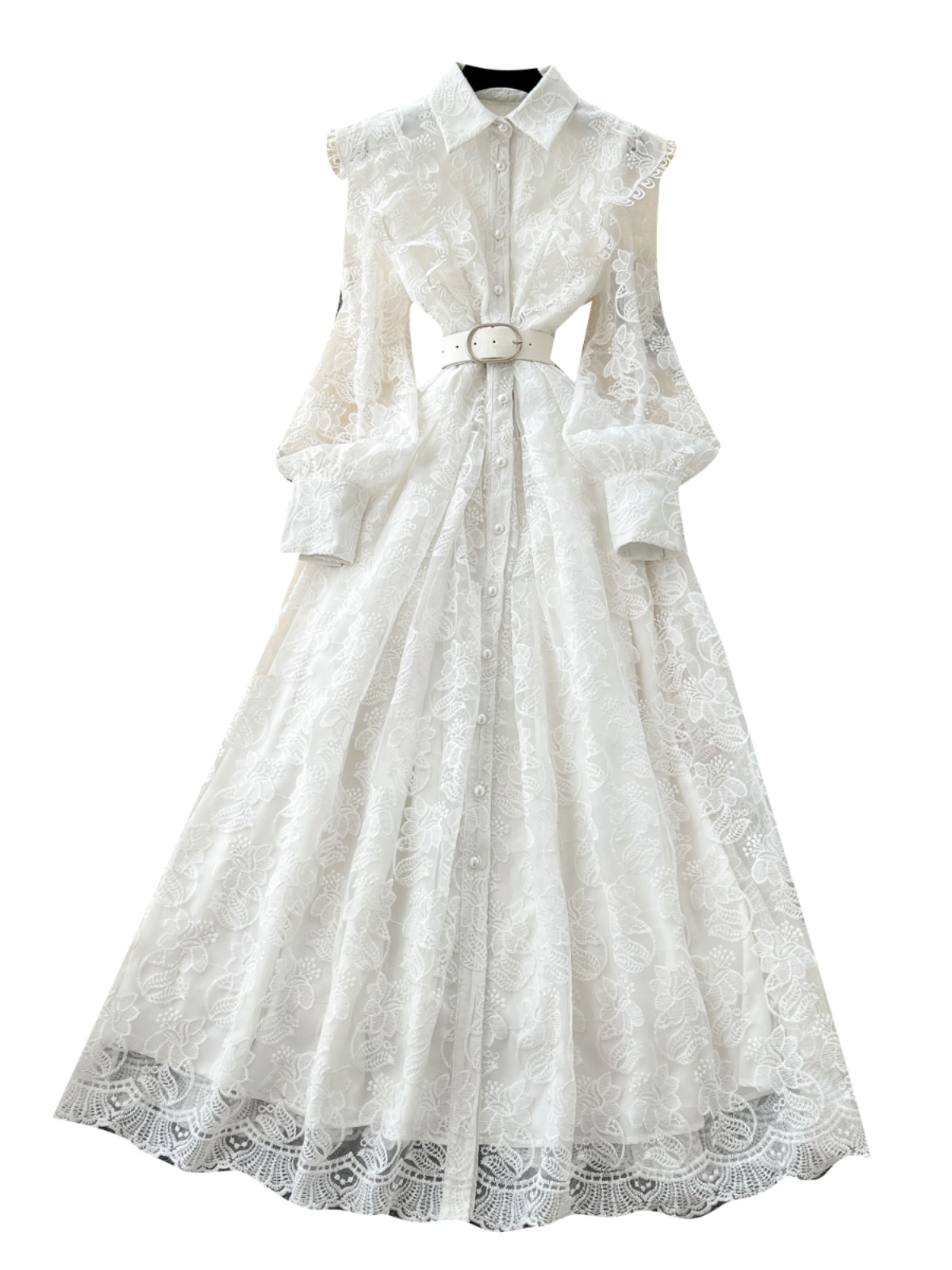 Light luxury socialite style, high-end Polo collar dress, women's spring mesh embroidery, niche design, fairy chic long skirt Light luxury socialite style, high-end Polo collar dress, women's spring mesh embroidery, niche design, fairy chic long skirt