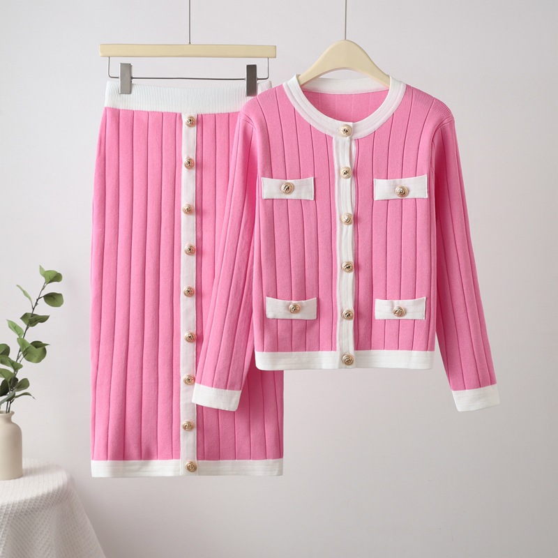 French temperament, socialite, high-end feeling, autumn set skirt, half skirt, knitted cardigan two-piece set dress, women's spring and autumn