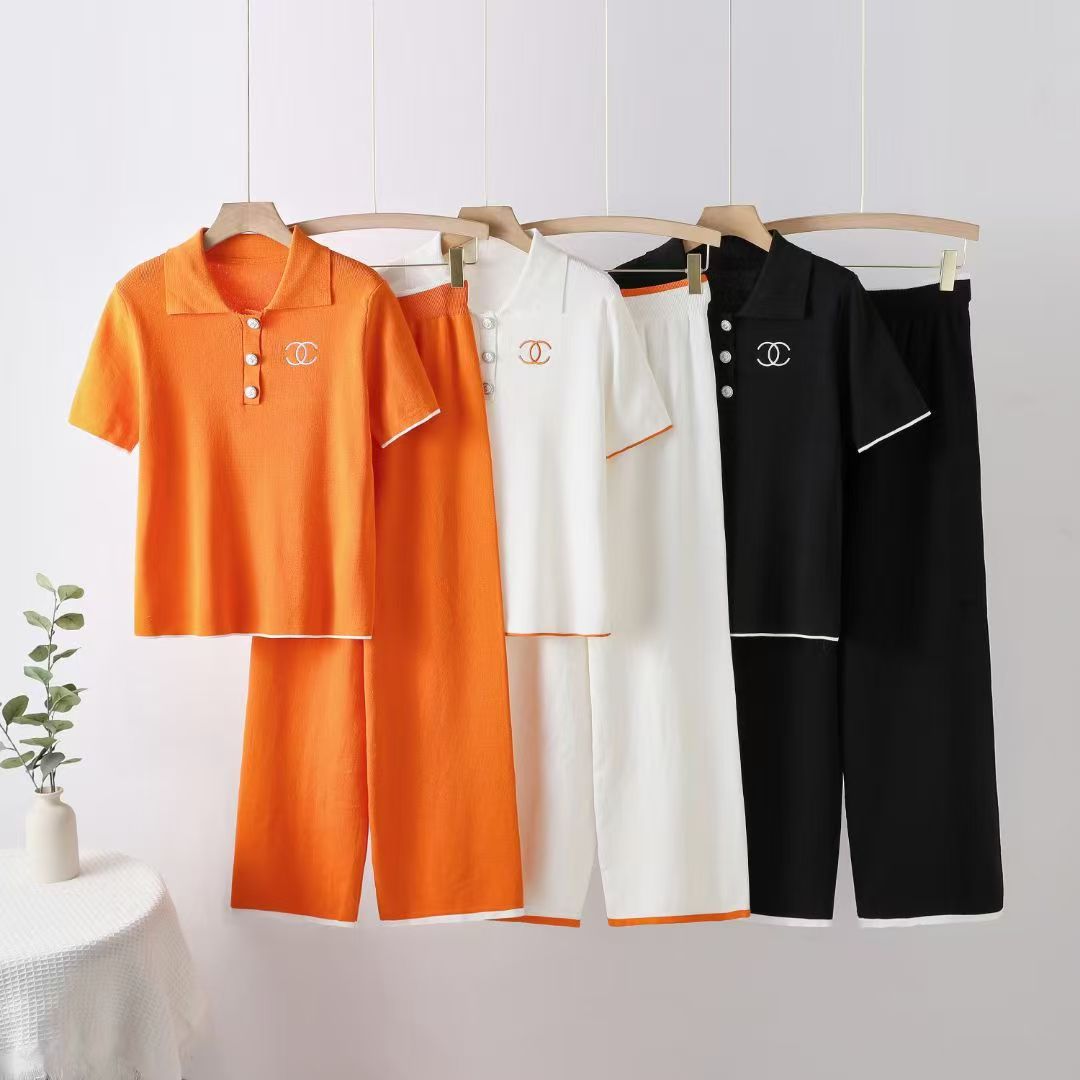 25 Spring New Zipper Small High Neck Knitted Short Sleeve+Casual Pants Two Piece Set Three Color Women's Foreign Trade 25 Spring New Zipper Small High Neck Knitted Short Sleeve+Casual Pants Two Piece Set Three Color Women's Foreign Trade