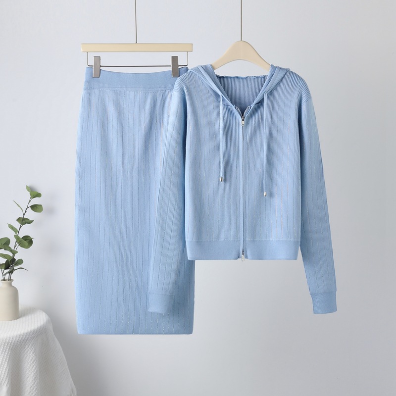 Leisure 2024 Heavy Industry Full piece Hot Diamond Set, socialite's new hooded autumn and winter cardigan set, two-piece skirt set for women Leisure 2024 Heavy Industry Full piece Hot Diamond Set, socialite's new hooded autumn and winter cardigan set, two-piece skirt set for women