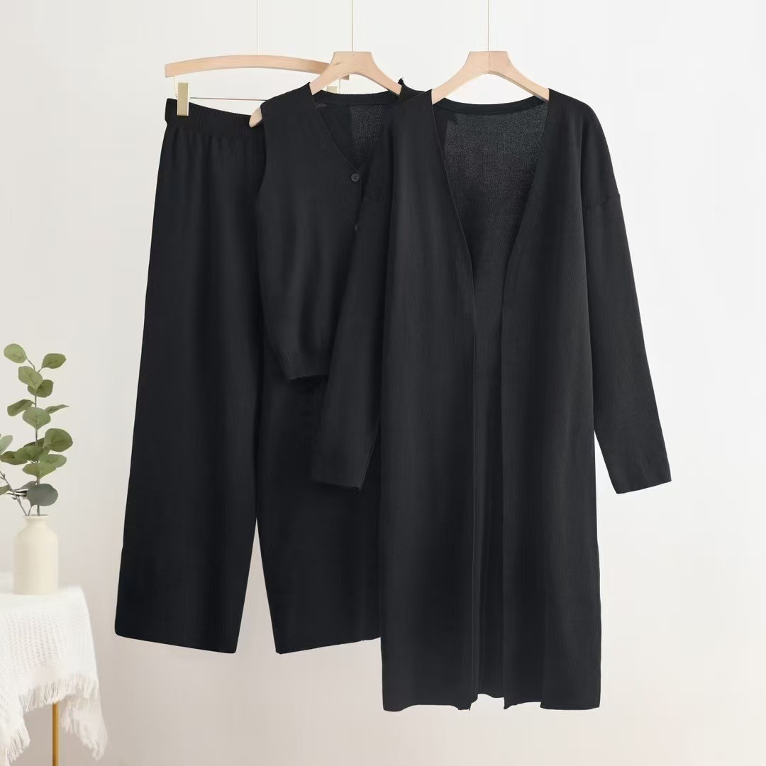 Autumn and winter lazy style sweater cardigan jacket versatile base shirt 2023 new women's wide leg pants fashionable three piece set trendy Autumn and winter lazy style sweater cardigan jacket versatile base shirt 2023 new women's wide leg pants fashionable three piece set trendy