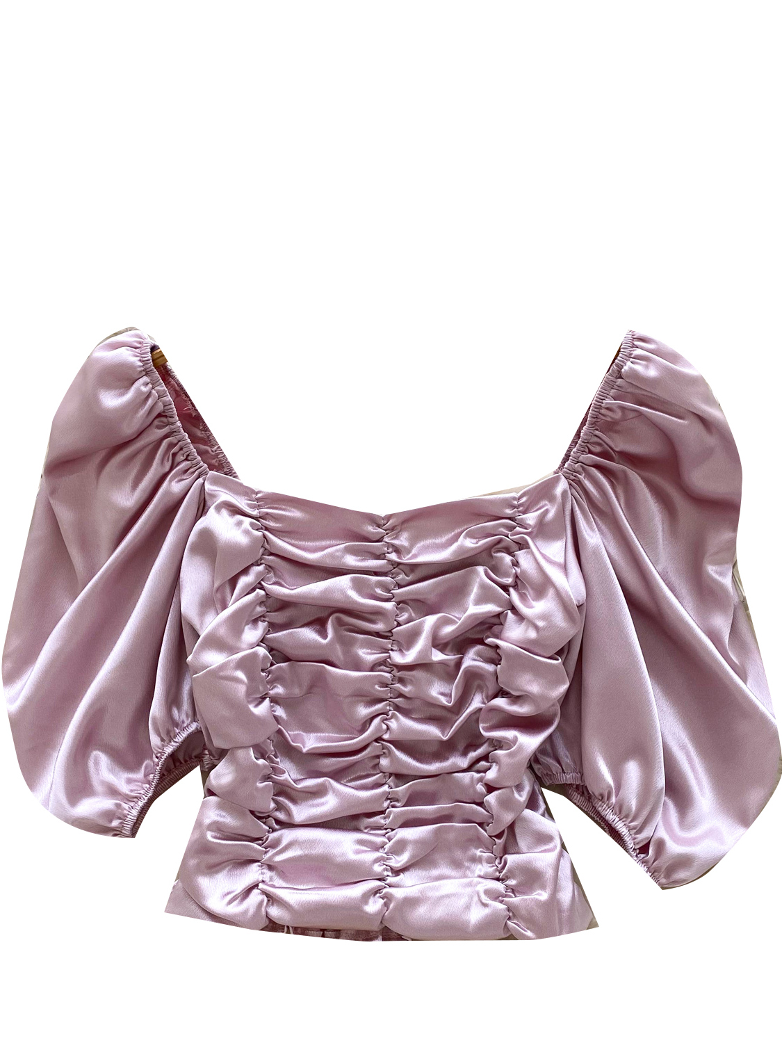 Light luxury European and American style satin like one shoulder bubble sleeve shirt for women in summer, pleated slim fit, chic top, trendy Light luxury European and American style satin like one shoulder bubble sleeve shirt for women in summer, pleated slim fit, chic top, trendy