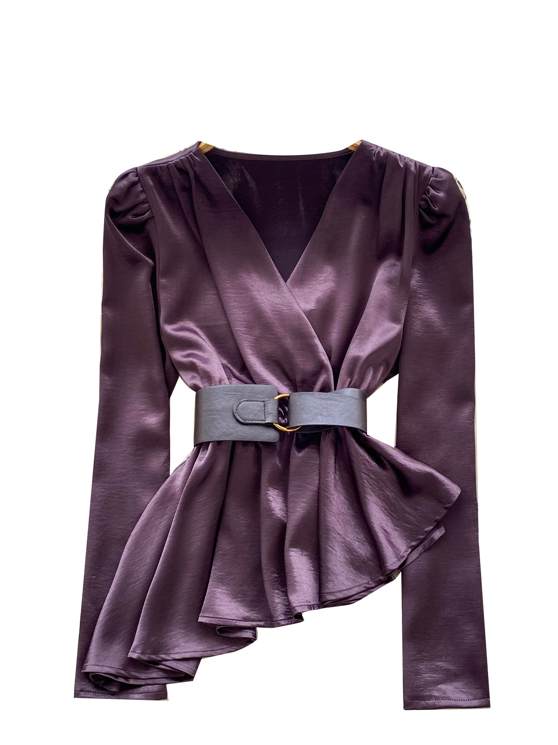 Wealthy heiress style satin long sleeved shirt for women in autumn, irregular belt design, high-end temperament, trendy top Wealthy heiress style satin long sleeved shirt for women in autumn, irregular belt design, high-end temperament, trendy top