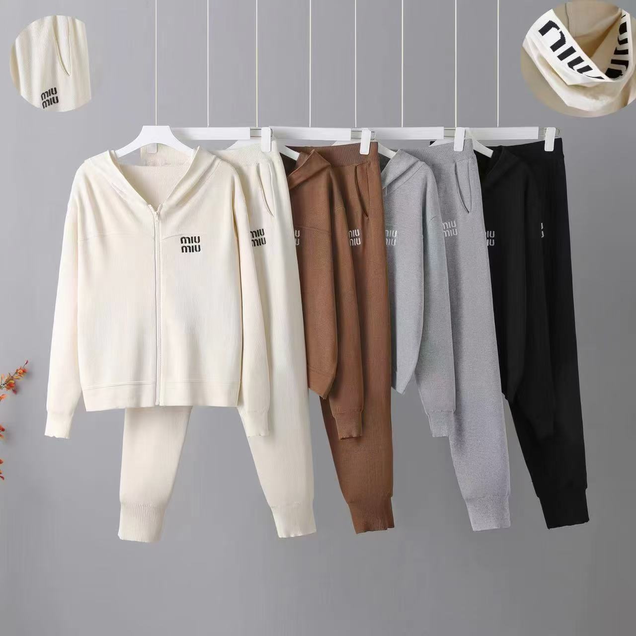 Cross border Xiaoxiang style sports suit for women in spring 2025, casual hooded knitted top, slimming and leg binding pants two-piece set