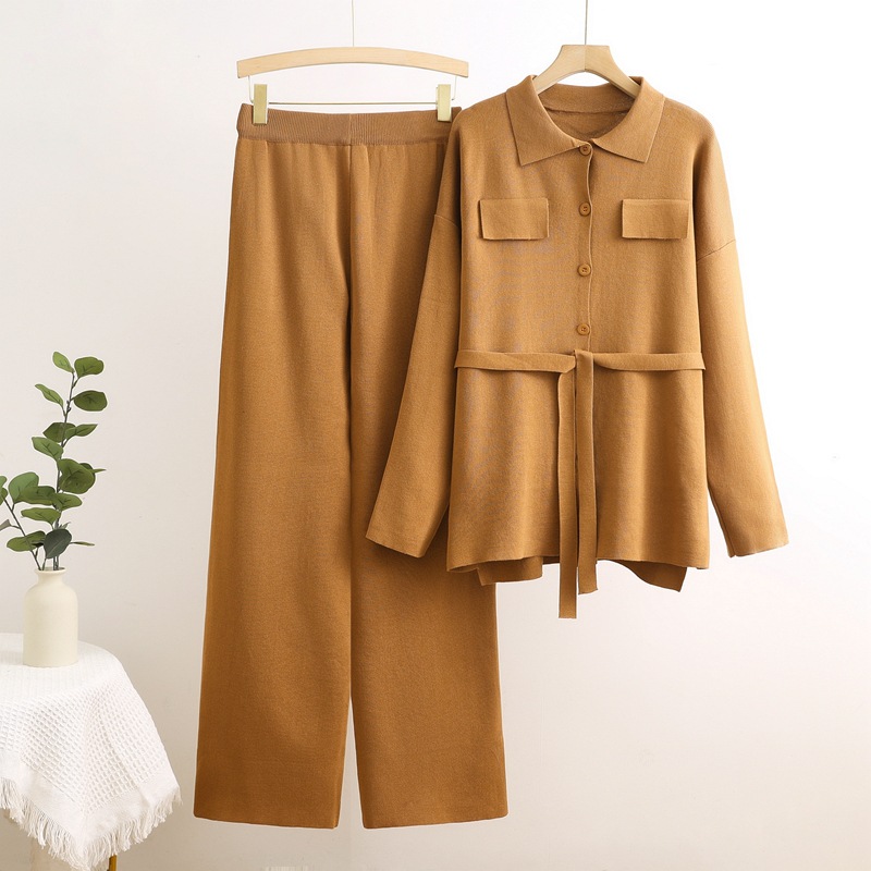 Cross border European and American fashion western-style knitted suit women's 2024 autumn and winter new style pullover sweater wide leg pants suit trend Cross border European and American fashion western-style knitted suit women's 2024 autumn and winter new style pullover sweater wide leg pants suit trend