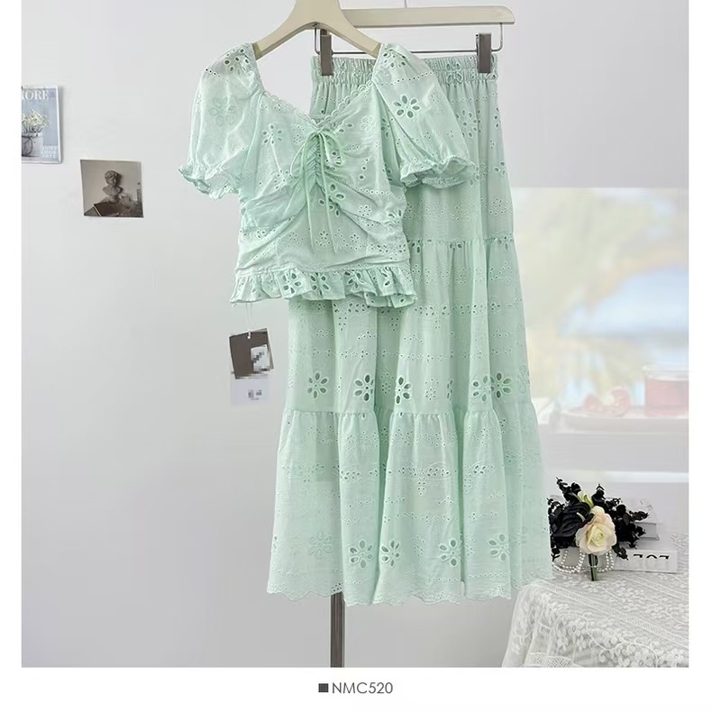 2025 summer French temperament elegant niche high-end feeling slim fit top high waist A-line skirt fashion set