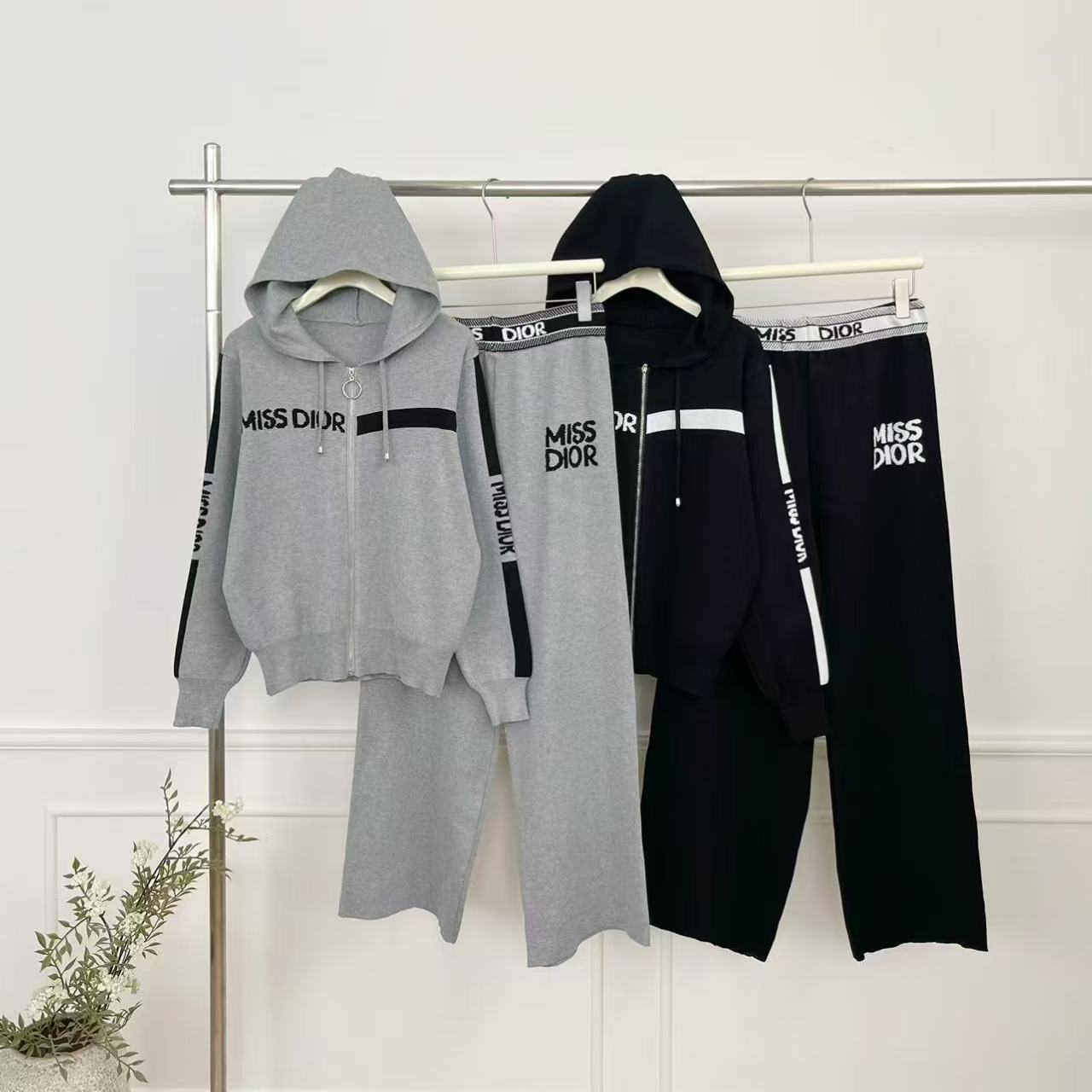 2025 New Hooded Letter Knitted Top Casual Fashion Splicing Sports Wide Leg Pants Two Piece Set for Women Cross border 2025 New Hooded Letter Knitted Top Casual Fashion Splicing Sports Wide Leg Pants Two Piece Set for Women Cross border