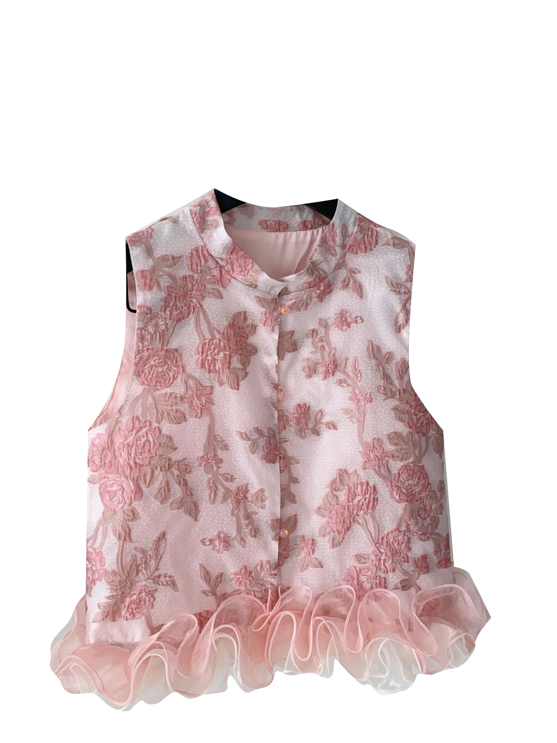 New Chinese style national style high-end embroidery sleeveless top for women in summer, three-dimensional ruffle edge splicing cardigan vest New Chinese style national style high-end embroidery sleeveless top for women in summer, three-dimensional ruffle edge splicing cardigan vest