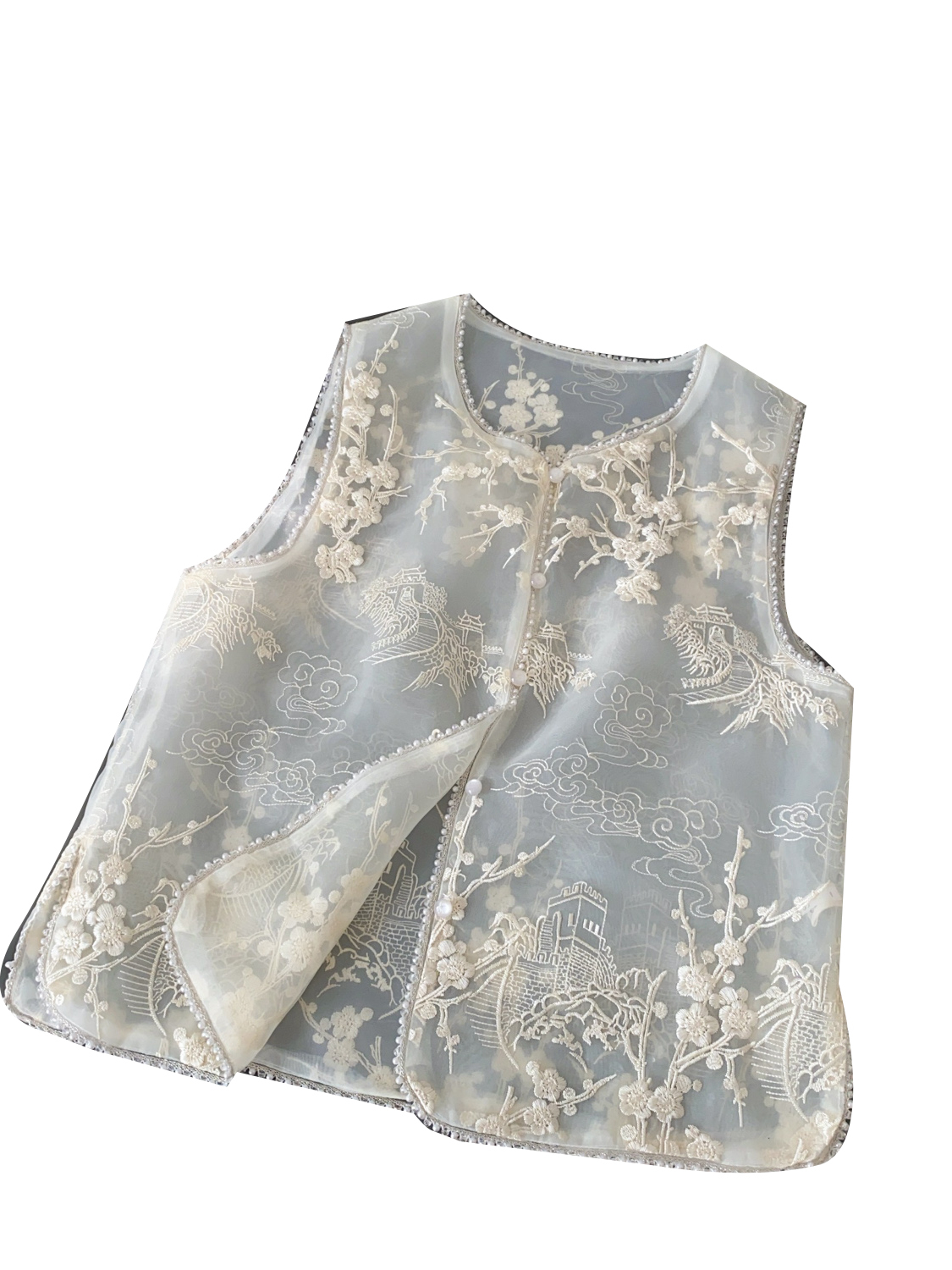 National style new Chinese style sleeveless vest women's summer mesh embroidery hollow breathable design, high-end sense, niche beauty top National style new Chinese style sleeveless vest women's summer mesh embroidery hollow breathable design, high-end sense, niche beauty top
