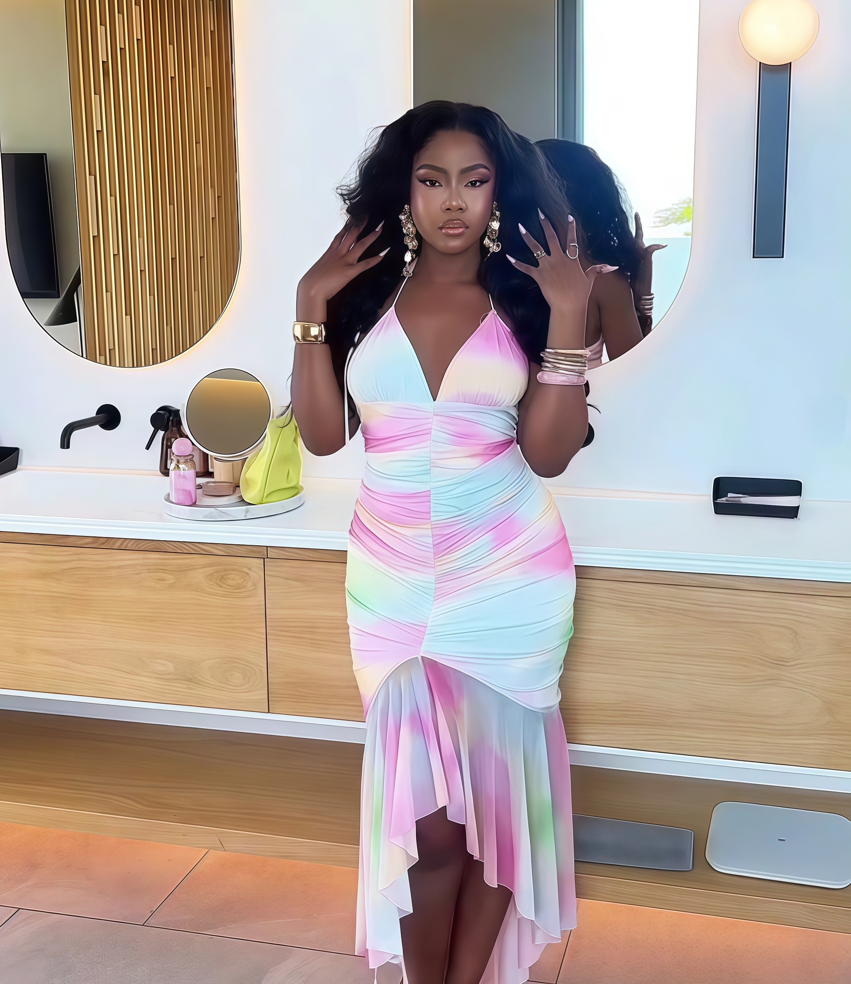 European and American cross-border women's clothing 2025 early autumn new sleeveless sexy backless slim fit pleated irregular wave dress European and American cross-border women's clothing 2025 early autumn new sleeveless sexy backless slim fit pleated irregular wave dress