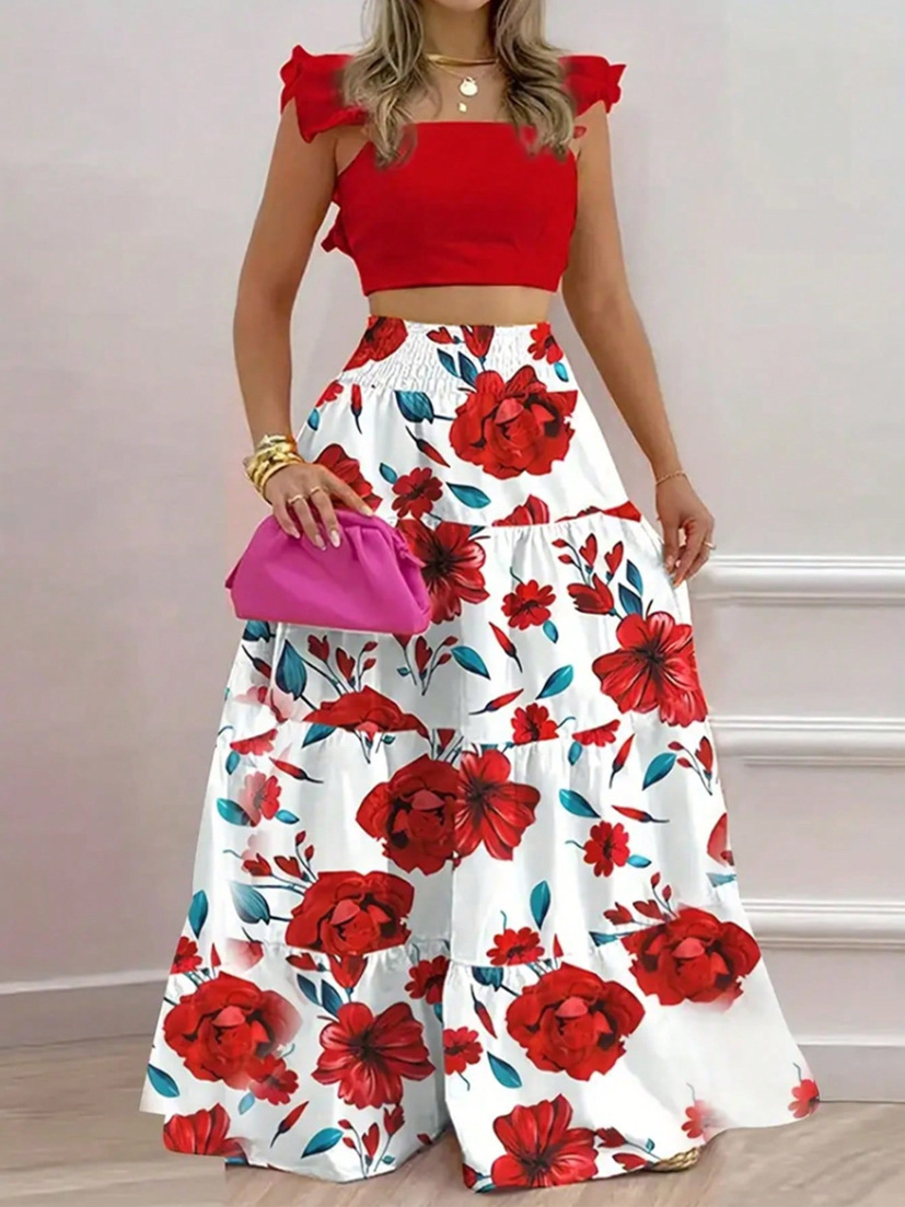 2025 Spring New European and American Amazon Commuter Mid waist Sexy Strap Skirt Fashion Set Women's Two Piece Set 2025 Spring New European and American Amazon Commuter Mid waist Sexy Strap Skirt Fashion Set Women's Two Piece Set