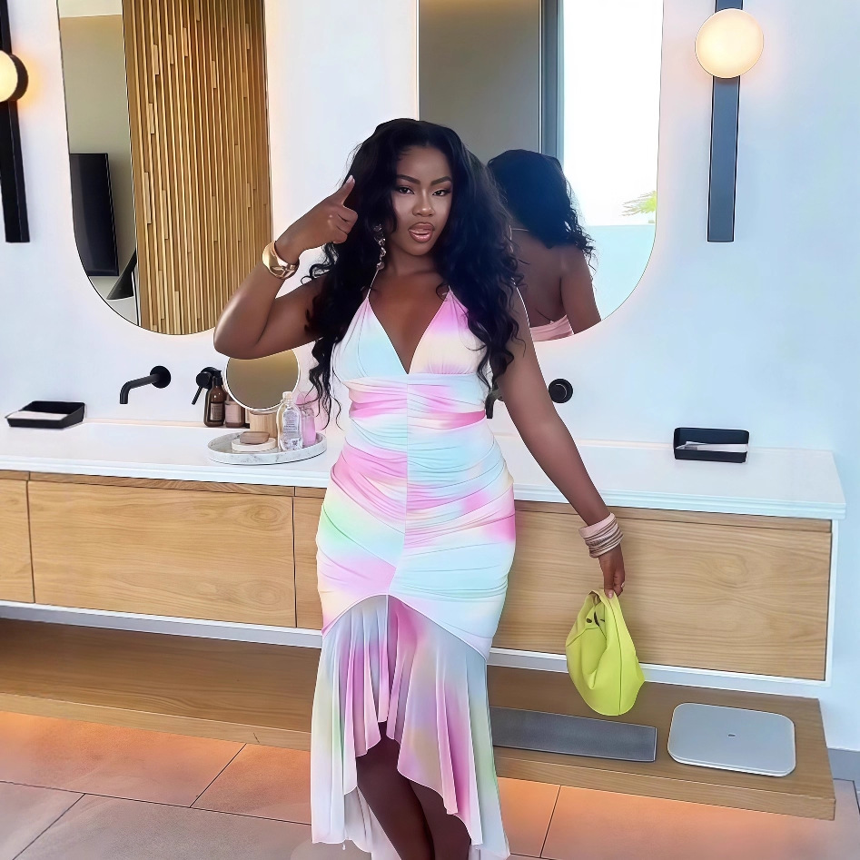 European and American cross-border women's clothing 2025 early autumn new sleeveless sexy backless slim fit pleated irregular wave dress European and American cross-border women's clothing 2025 early autumn new sleeveless sexy backless slim fit pleated irregular wave dress