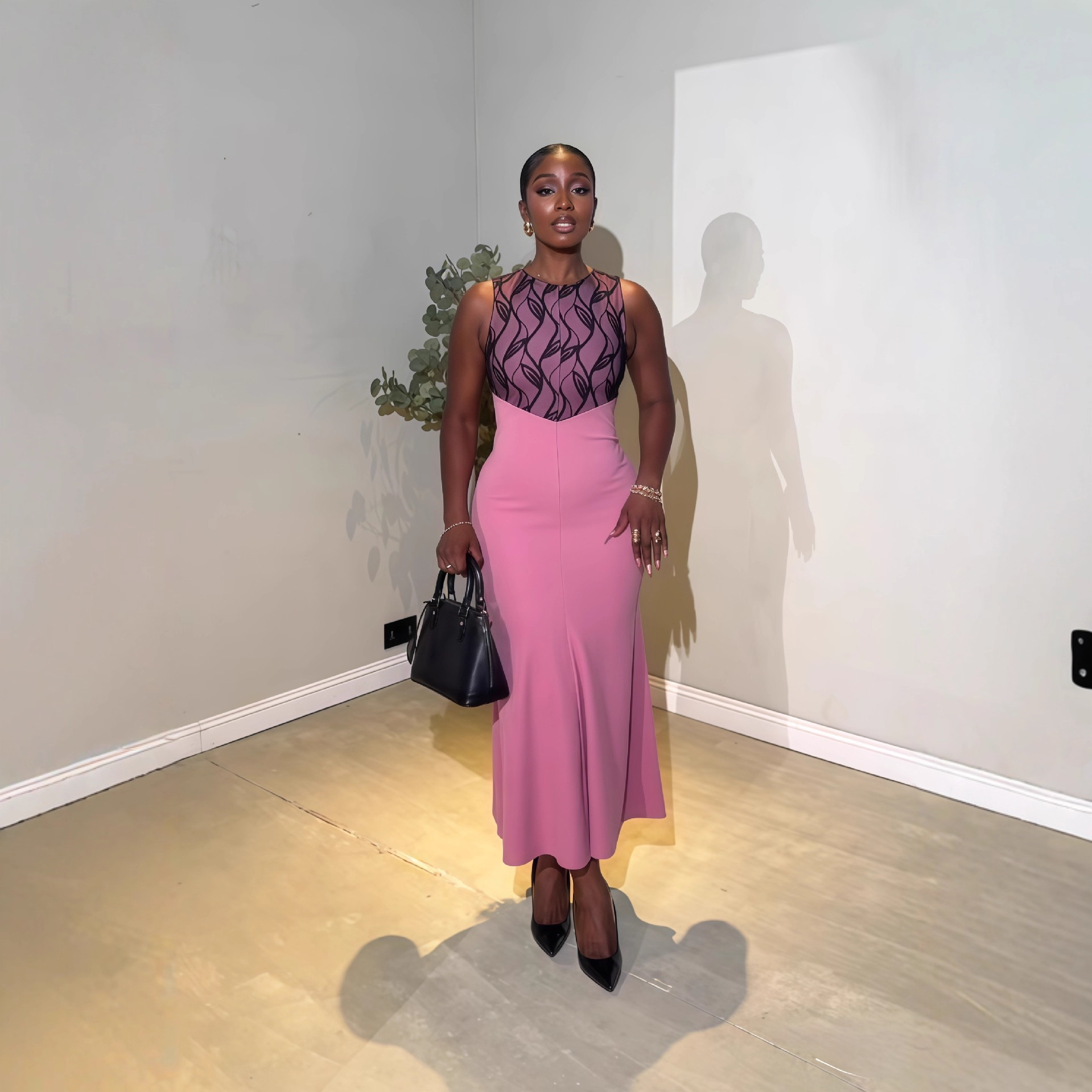 European and American cross-border women's clothing 2025 autumn new sleeveless round neck slim fit spliced long temperament dress