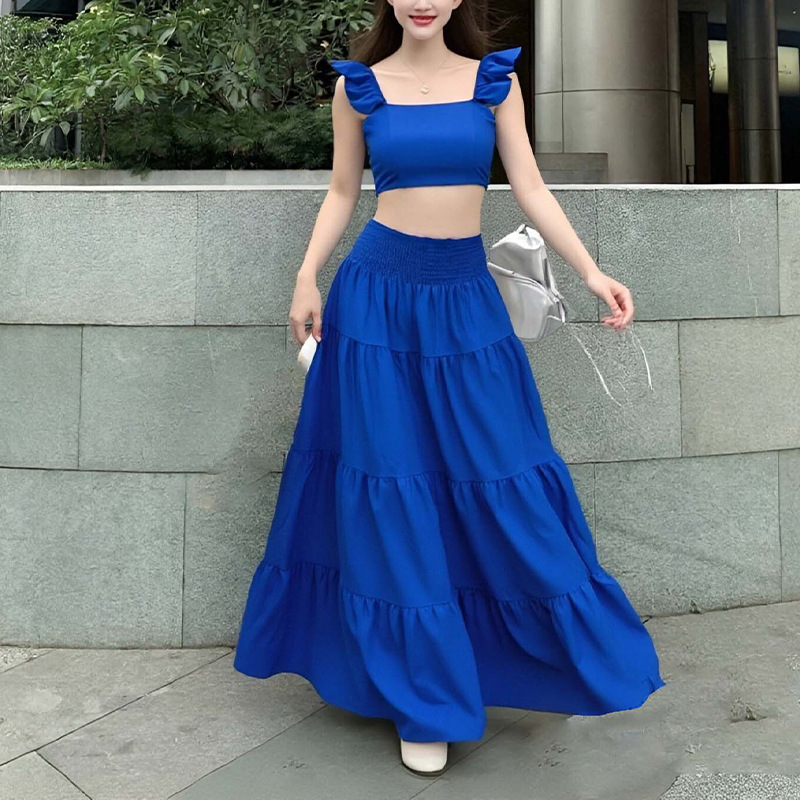 2025 Spring New European and American Amazon Commuter Mid waist Sexy Strap Skirt Fashion Set Women's Two Piece Set 2025 Spring New European and American Amazon Commuter Mid waist Sexy Strap Skirt Fashion Set Women's Two Piece Set