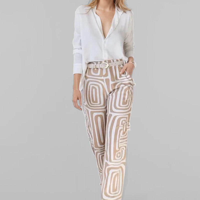 2025 Cross border Amazon New European and American Commuter Shirt Loose Pants Fashion Casual Women's Spring Women's Set