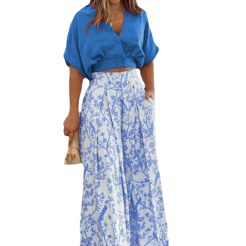 European and American women's clothing 2025 Amazon cross-border women's suit new short sleeved shirt, short sleeved top, long pants fashion set European and American women's clothing 2025 Amazon cross-border women's suit new short sleeved shirt, short sleeved top, long pants fashion set