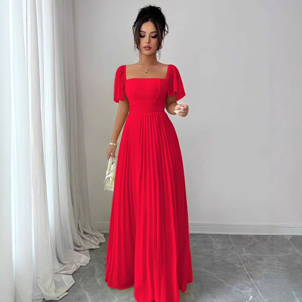 European and American cross-border women's clothing 2025 summer solid color French strapless, backless, waist cinched, pleated temperament long dress European and American cross-border women's clothing 2025 summer solid color French strapless, backless, waist cinched, pleated temperament long dress