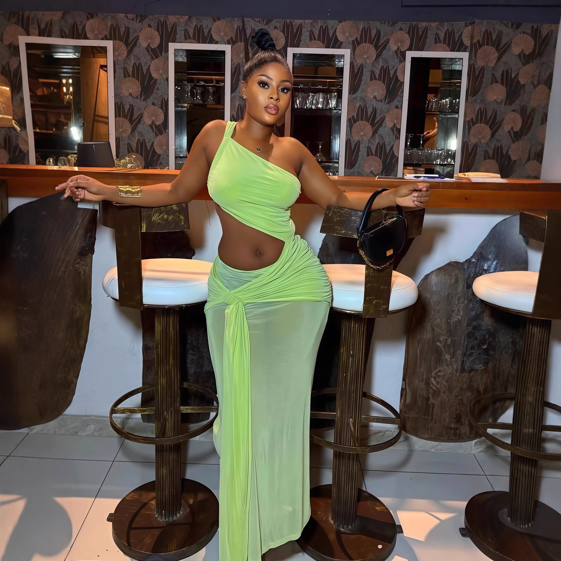 European and American Cross border Women's Wear 2025 Autumn New Solid Color Sleeveless Single Shoulder Slant Neck Sexy backless Folded Dress