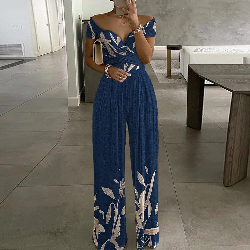 2025 New Amazon European and American Women's Fashion Style Elegant Foreign Trade Commuter Printed Wide Leg Women's jumpsuit