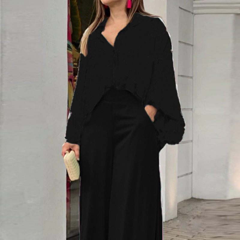 European and American women's clothing Amazon 2025 printed shirt long sleeved INS style temperament pants fashionable winter outfit set European and American women's clothing Amazon 2025 printed shirt long sleeved INS style temperament pants fashionable winter outfit set