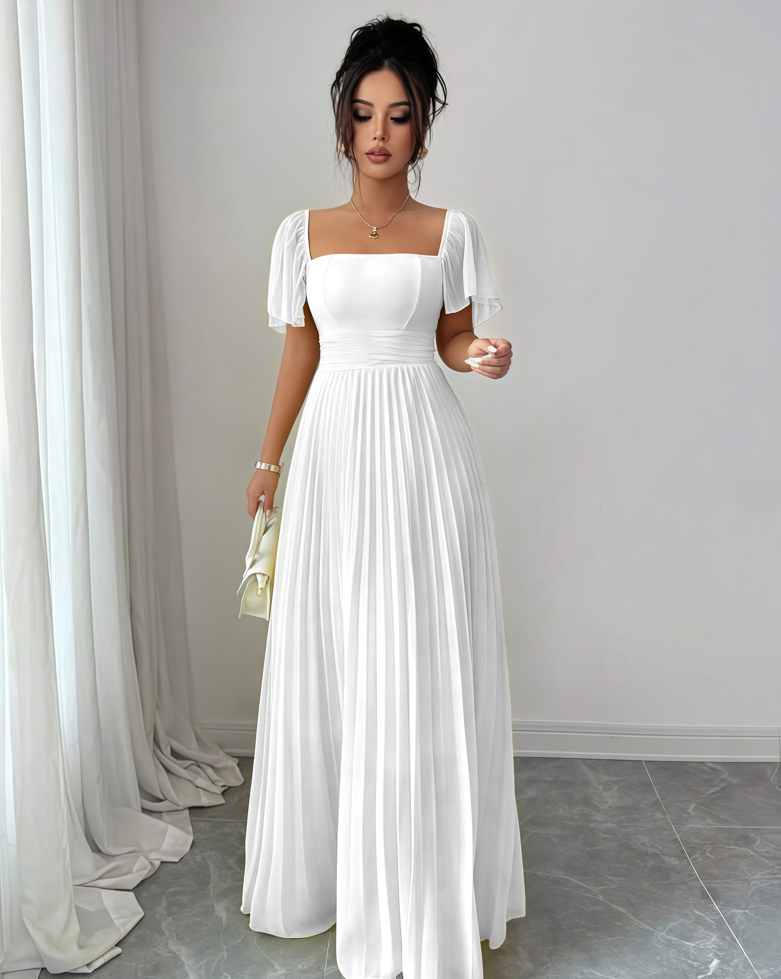 European and American cross-border women's clothing 2025 summer solid color French strapless, backless, waist cinched, pleated temperament long dress European and American cross-border women's clothing 2025 summer solid color French strapless, backless, waist cinched, pleated temperament long dress