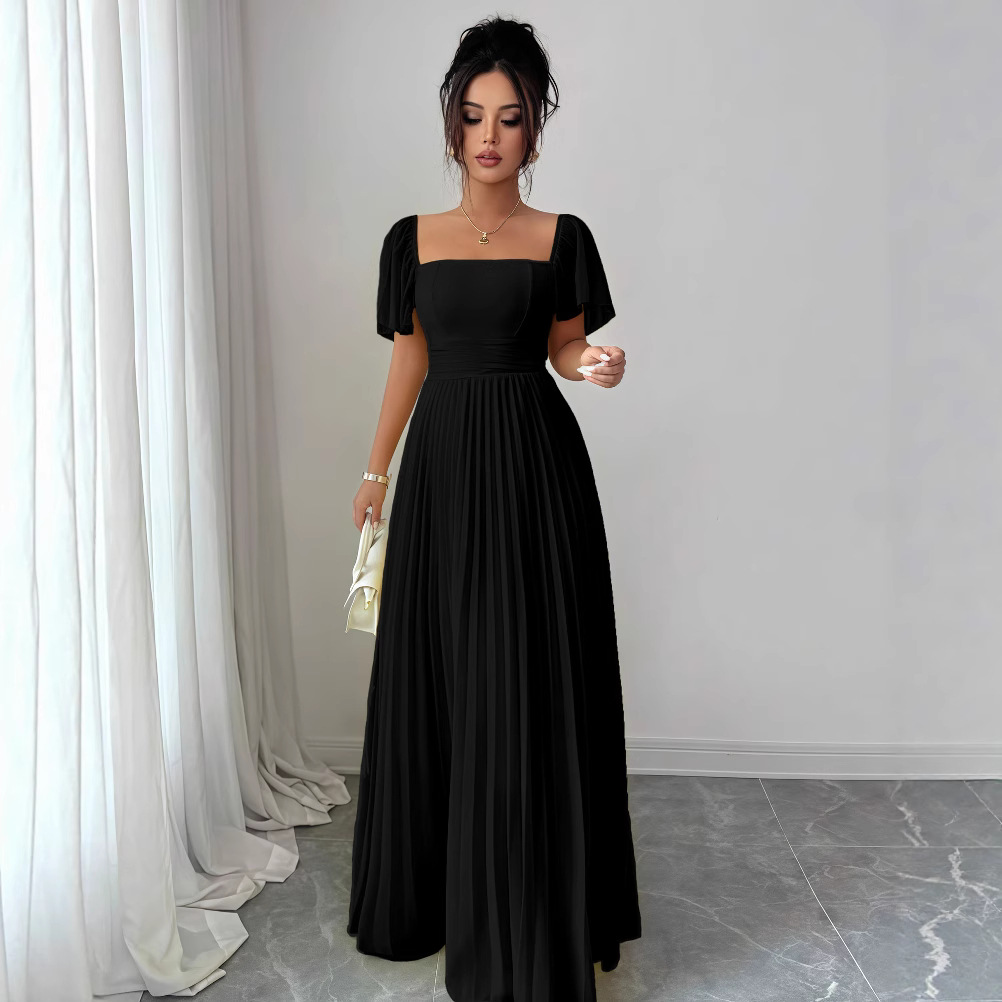 European and American cross-border women's clothing 2025 summer solid color French strapless, backless, waist cinched, pleated temperament long dress European and American cross-border women's clothing 2025 summer solid color French strapless, backless, waist cinched, pleated temperament long dress