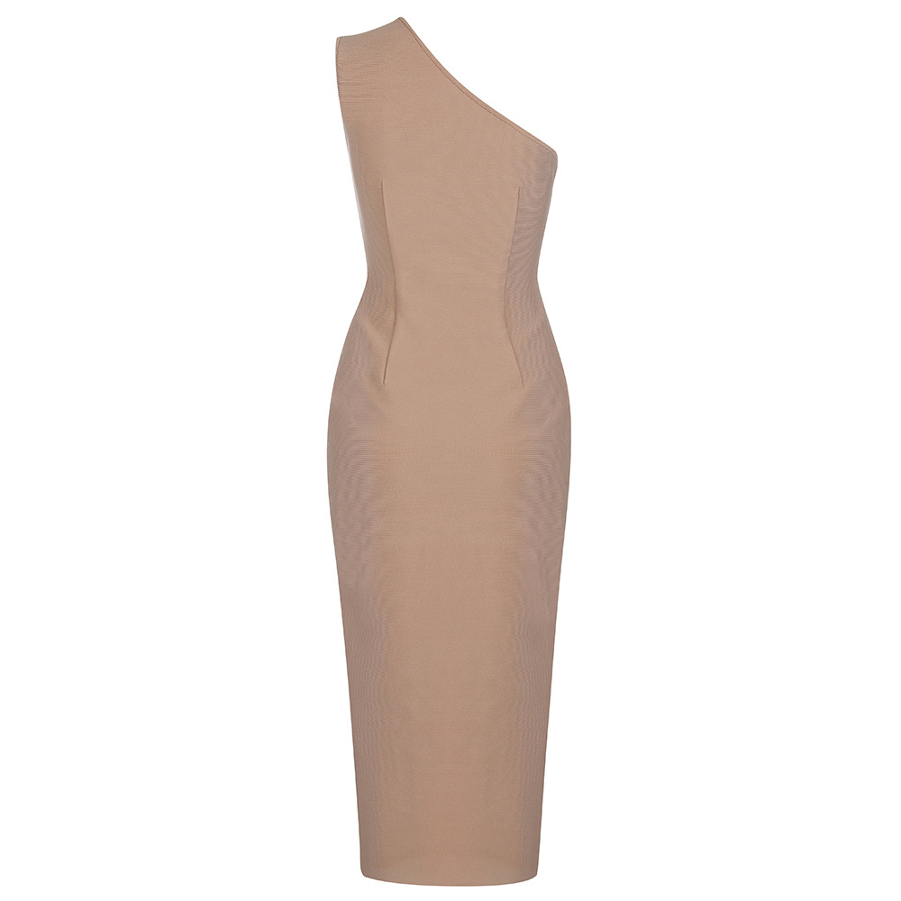 Slim fit new fashionable European and American sexy cross-border tight fitting sloping shoulder sleeveless design with slit hem bandage dress for women Slim fit new fashionable European and American sexy cross-border tight fitting sloping shoulder sleeveless design with slit hem bandage dress for women