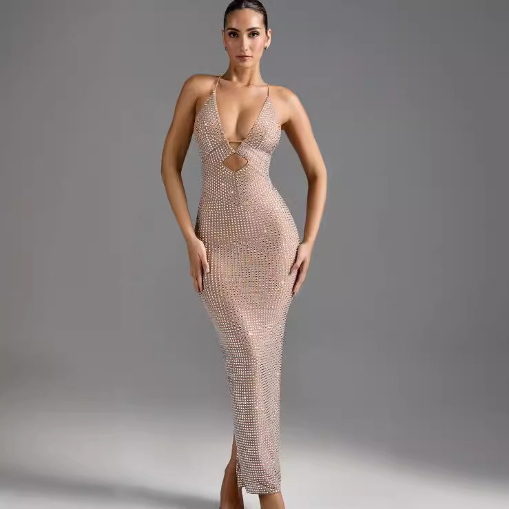 Xia Xin Shining Hot Diamond Sexy Hollow Hanging Neck Bag Hip Dress Fashionable Hot Party Dress