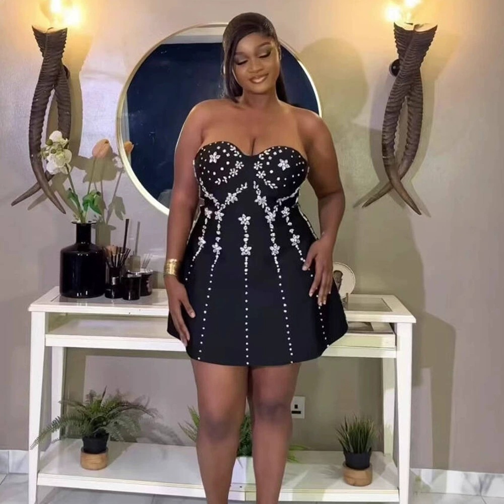 Slimming and slimming bandage dress, hot selling and explosive heavy industry hot stamping sleeveless strapless dress, banquet party dress