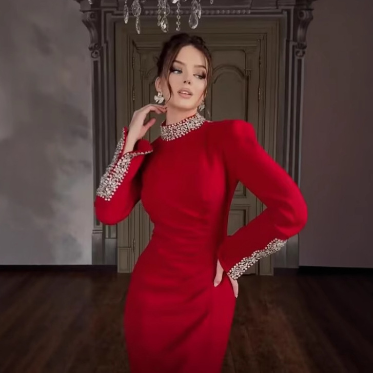 2025 New Luxury Collar, Nail Drill, Hip Wrap, Tight Dress, Elegant Party Style, Bandage Dress